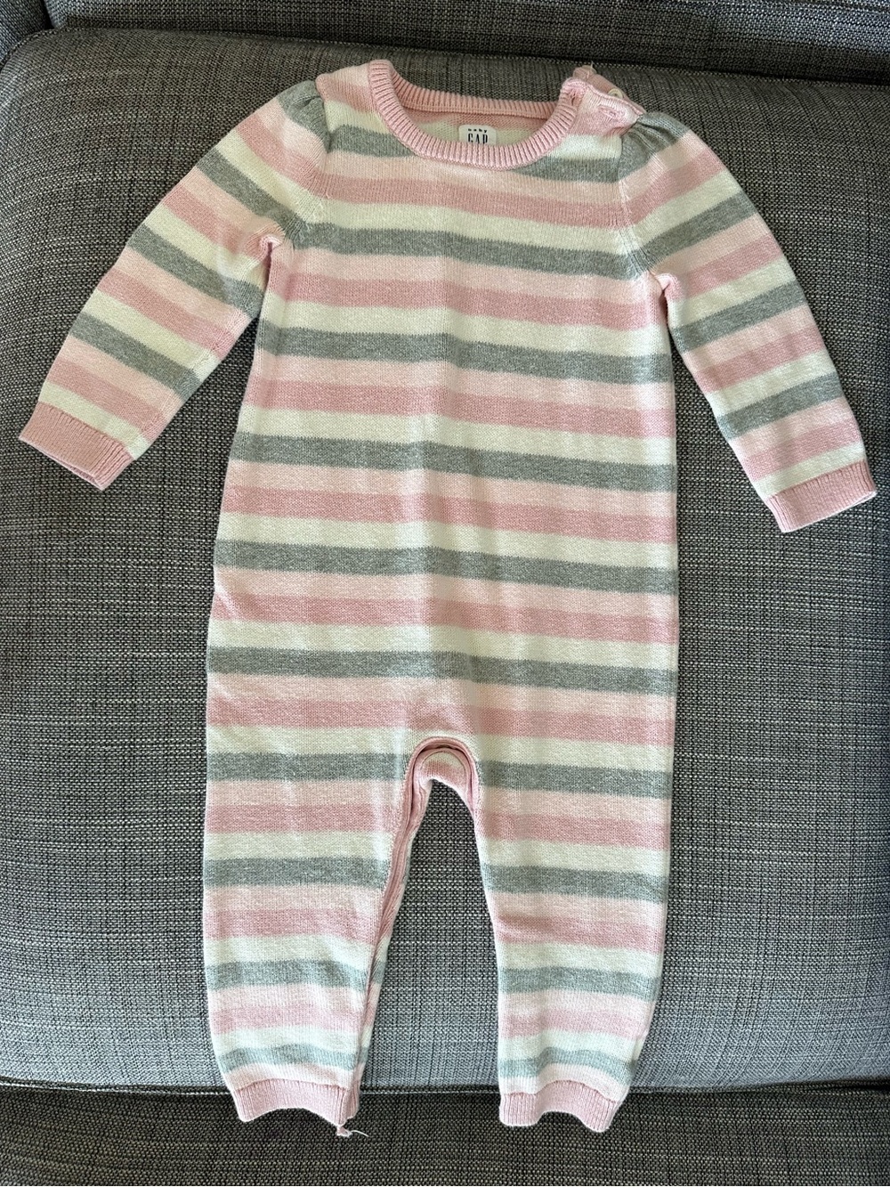 Baby Gap | Pink & Gray Striped Knit One-Piece, Size 12-18 Mo ✨